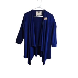 Cupio Women's Drape Front Cardigan Sweater Size SM Royal Blue 3/4 Sleeve Pockets